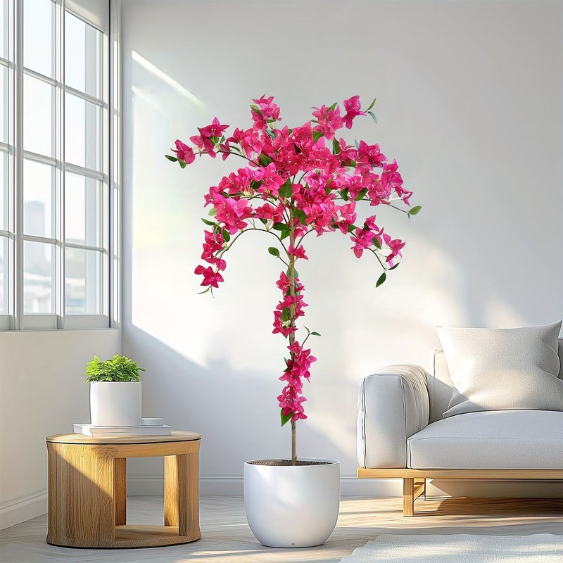 Rose Red 74.8Inch Artificial Bougainvillea Tree Potted Faux Plant For Indoor Outdoor Office Home Decor - Image 5