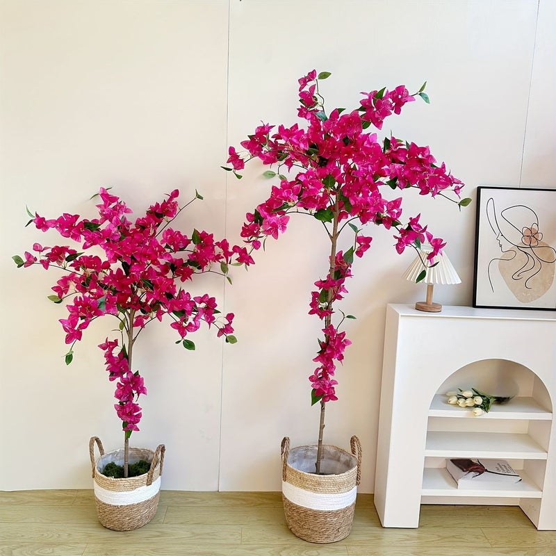 Rose Red 74.8Inch Artificial Bougainvillea Tree Potted Faux Plant For Indoor Outdoor Office Home Decor - Image 4