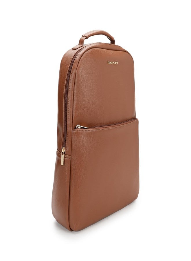 Fastrack Tan Textured Backpack | Textured Faux-Leather | Women’s Laptop Backpack | Stylish Everyday Essential - Image 2