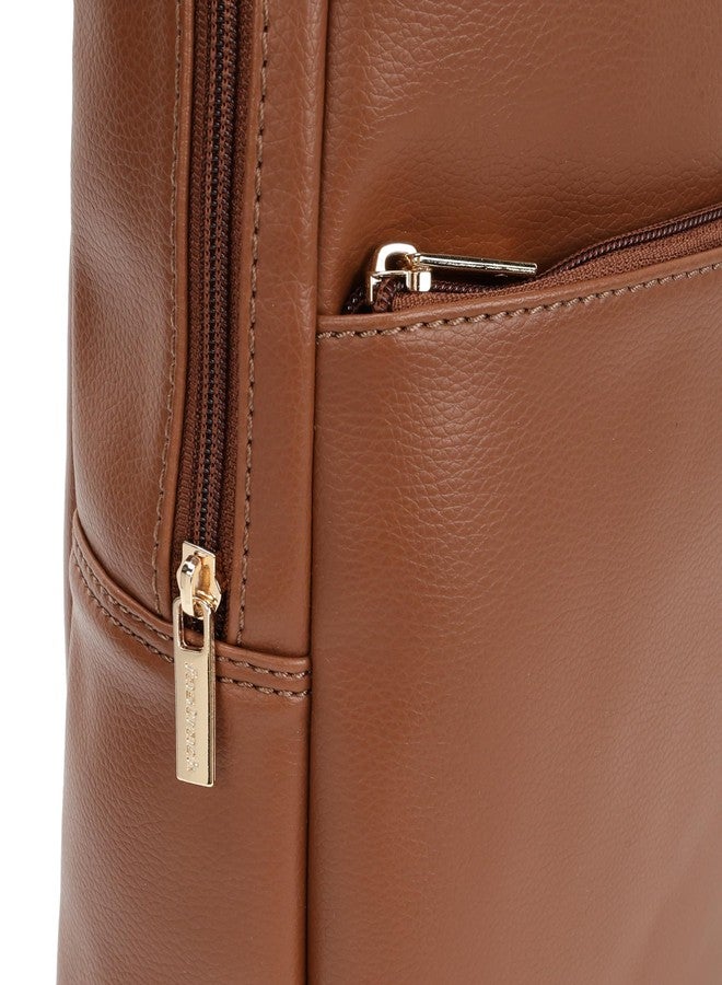 Fastrack Tan Textured Backpack | Textured Faux-Leather | Women’s Laptop Backpack | Stylish Everyday Essential - Image 3