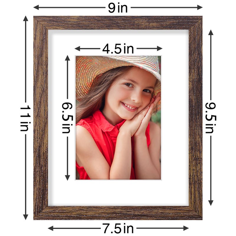 Vittanly 8x10 Picture Frames Set of 9, Shatter Resistant Plexiglass, Display 5x7 Pictures with Mat or 8x10 without Mat, Photo Frames for Wall or Tabletop, Engineered Wood, Brown - Image 3