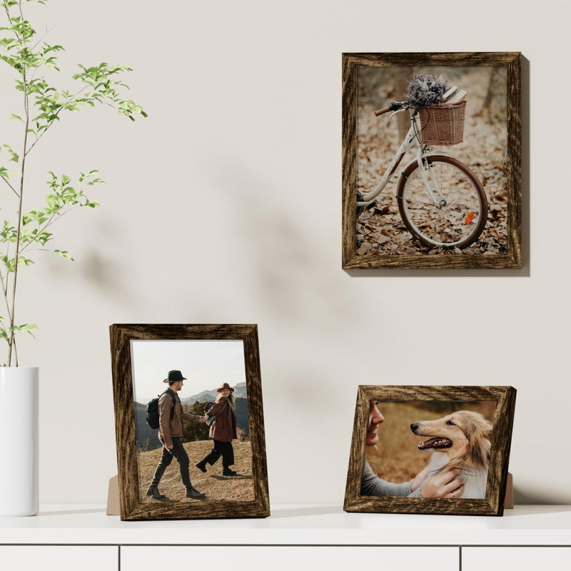 Vittanly 8x10 Picture Frames Set of 9, Shatter Resistant Plexiglass, Display 5x7 Pictures with Mat or 8x10 without Mat, Photo Frames for Wall or Tabletop, Engineered Wood, Brown - Image 4