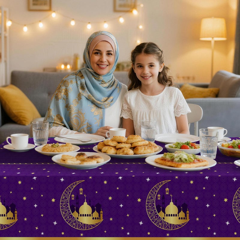 Childom 3 Pack Ramadan Table Cloth,Ramadan Decorations for Home,54" x 108" Eid Mubarak Decorations,Eid Ramadan Tablecloth Rectangular,Purple Plastic Table Cloth Disposable Table Cover for Party Favors - Image 3