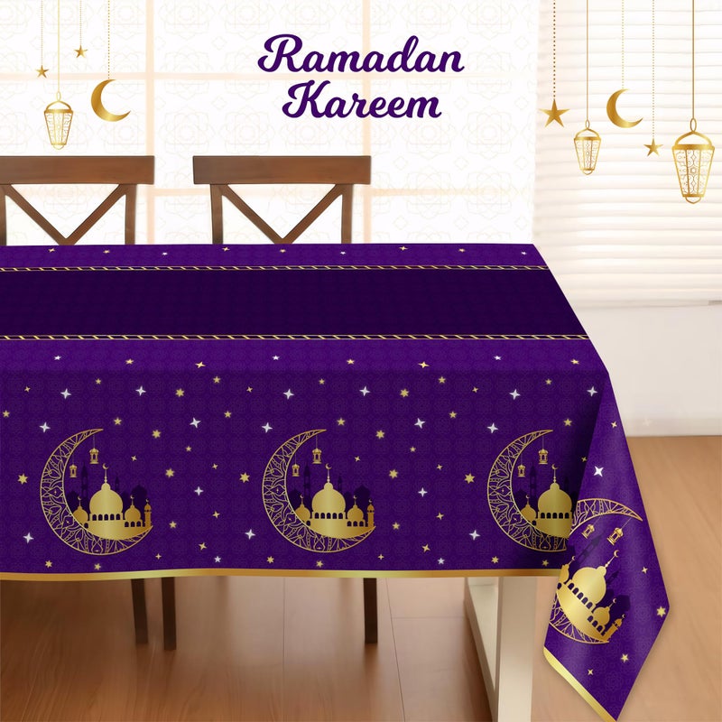 Childom 3 Pack Ramadan Table Cloth,Ramadan Decorations for Home,54" x 108" Eid Mubarak Decorations,Eid Ramadan Tablecloth Rectangular,Purple Plastic Table Cloth Disposable Table Cover for Party Favors - Image 4