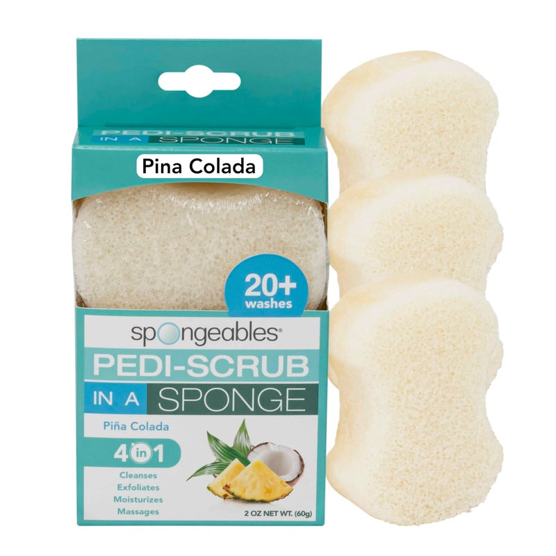 Spongables Pedi Scrub Foot Exfoliating 20 Wash Sponge Pina Colada 3 Count