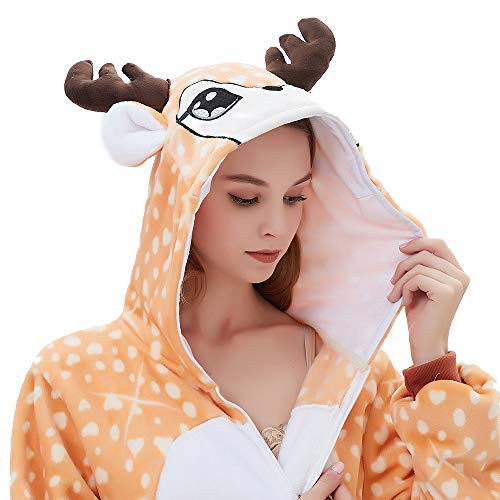 ABENCA Women Deer Onesie Pajama Reindeer Costume Adult Animal Halloween Christmas Cosplay Fawn Onepiece, M - Image 2