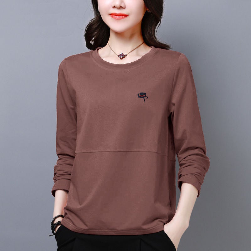 Loose Plus Size Women's Korean Style New Autum Long-Sleeved T-Shirt Women's Loose Slimming Look Belly-Covering Bottoming Top for Fat mm - Image 2