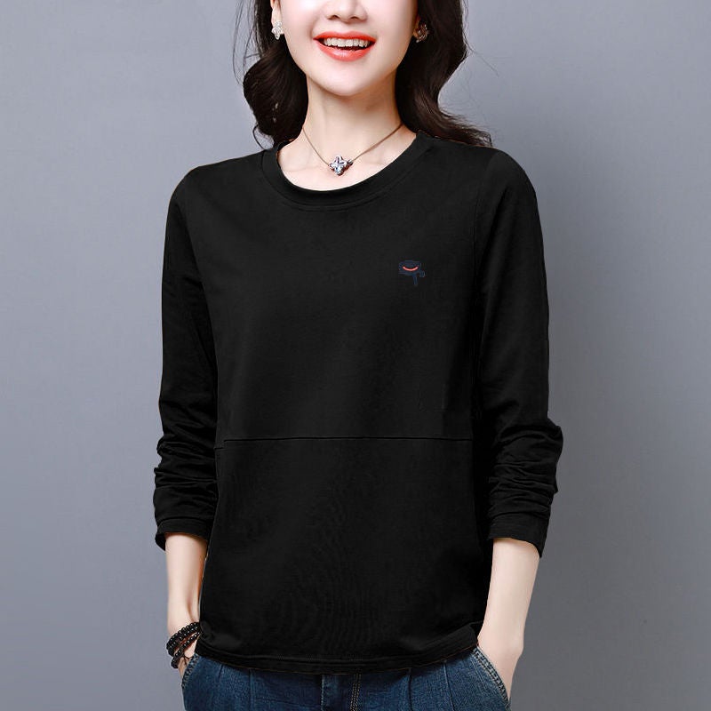 Loose Plus Size Women's Korean Style New Autum Long-Sleeved T-Shirt Women's Loose Slimming Look Belly-Covering Bottoming Top for Fat mm - Image 5