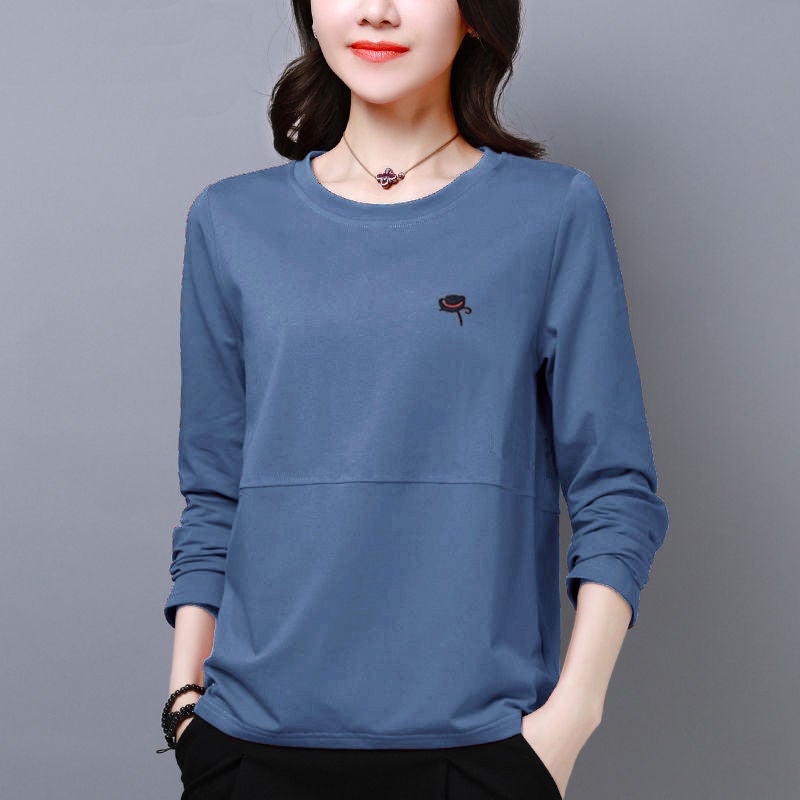 Loose Plus Size Women's Korean Style New Autum Long-Sleeved T-Shirt Women's Loose Slimming Look Belly-Covering Bottoming Top for Fat mm - Image 1