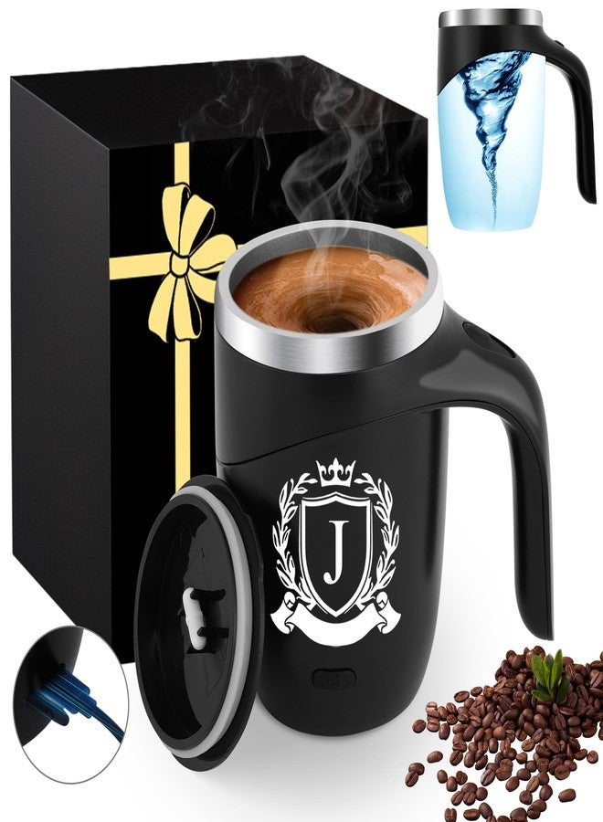 MNZZ Initial Magnetic Stirring Coffee Mug Stainless Travel Cup Adult Men Guy Him Brother Dad Boyfriend Uncle Niece Best Friendship Grandpa Grandfather Husband Son Law Happy Birthday Cool Meaningful Gifts,J - Image 1