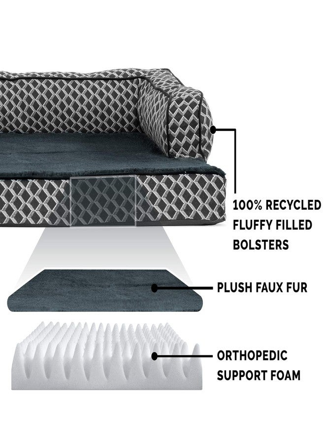 Furhaven Orthopedic Dog Bed for Medium/Small Dogs w/ Removable Bolsters & Washable Cover, For Dogs Up to 35 lbs - Plush & Woven Decor Comfy Couch Sofa - Diamond Gray, Medium - Image 4