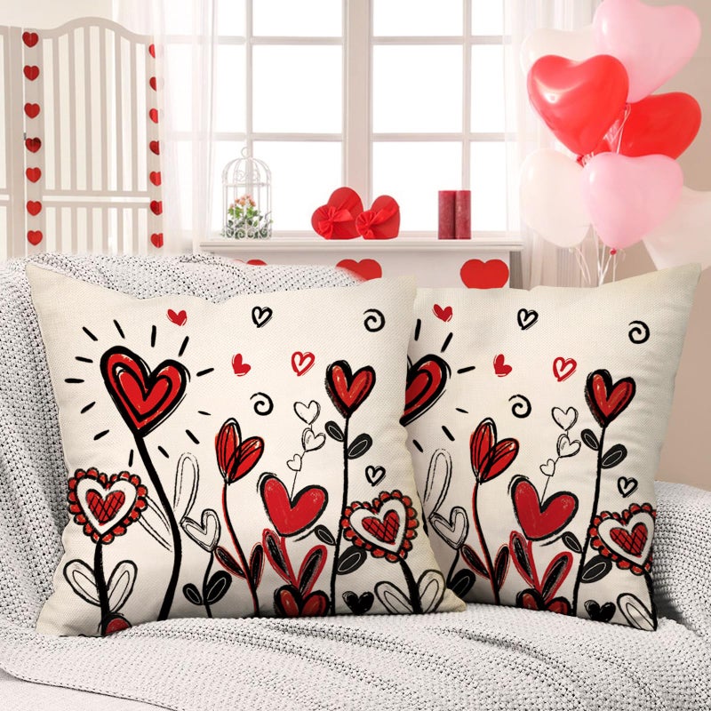 Fjfz Valentines Day Decorative Throw Pillow Covers 18 x 18 Set of 2, Red Love Hearts Porch Outdoor Home Decor, Anniversary Wedding Sofa Couch Cushion Case - Image 5