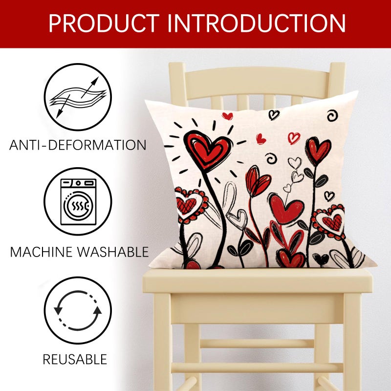 Fjfz Valentines Day Decorative Throw Pillow Covers 18 x 18 Set of 2, Red Love Hearts Porch Outdoor Home Decor, Anniversary Wedding Sofa Couch Cushion Case - Image 3
