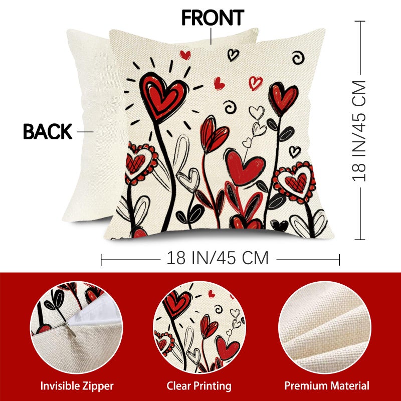 Fjfz Valentines Day Decorative Throw Pillow Covers 18 x 18 Set of 2, Red Love Hearts Porch Outdoor Home Decor, Anniversary Wedding Sofa Couch Cushion Case - Image 2