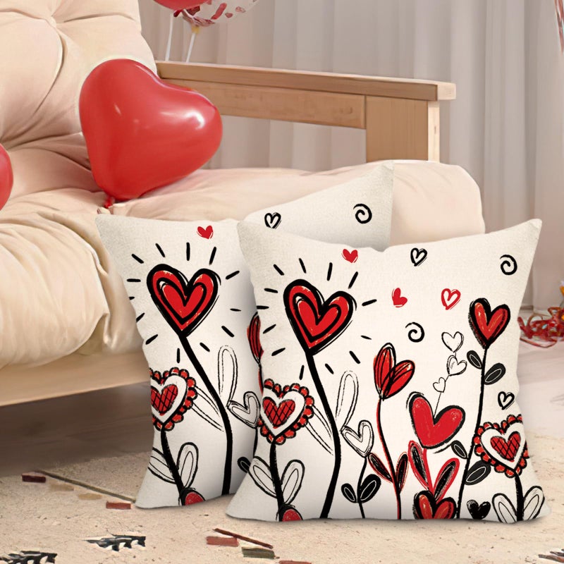 Fjfz Valentines Day Decorative Throw Pillow Covers 18 x 18 Set of 2, Red Love Hearts Porch Outdoor Home Decor, Anniversary Wedding Sofa Couch Cushion Case - Image 4