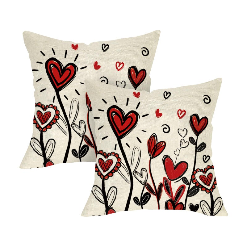 Fjfz Valentines Day Decorative Throw Pillow Covers 18 x 18 Set of 2, Red Love Hearts Porch Outdoor Home Decor, Anniversary Wedding Sofa Couch Cushion Case - Image 1