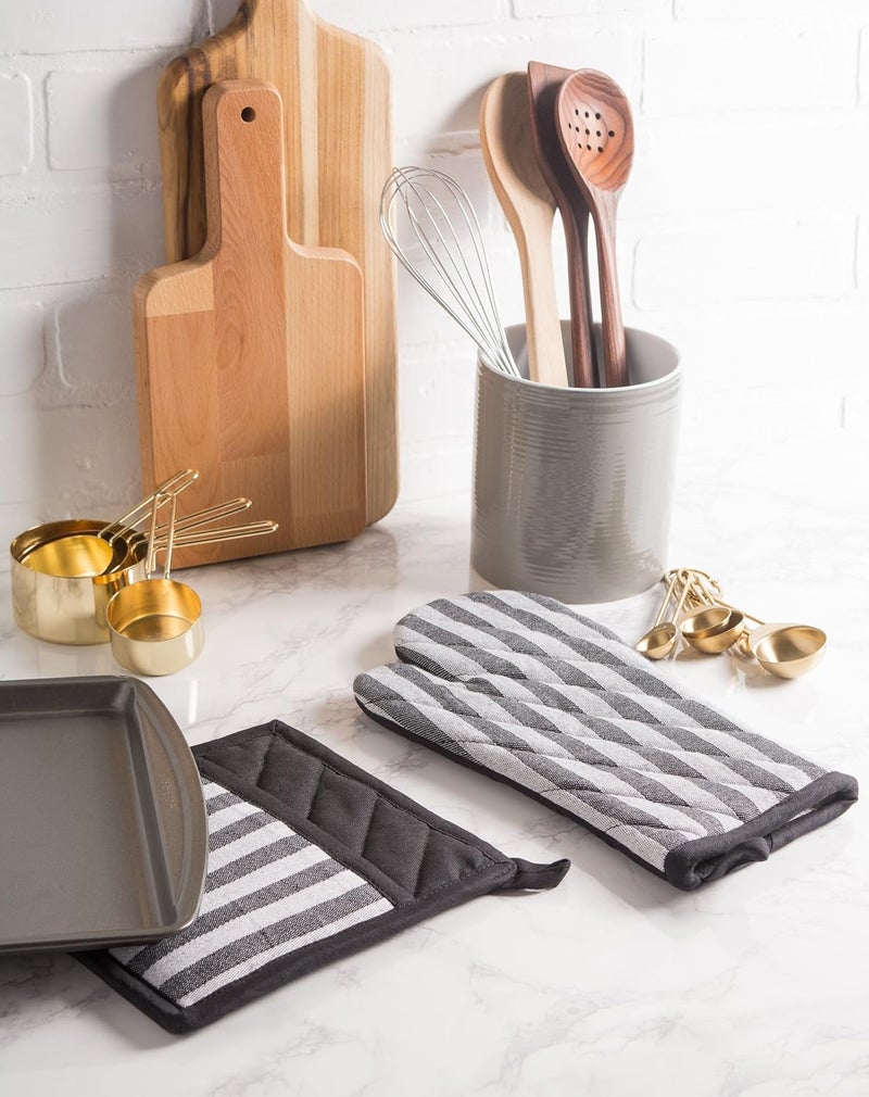 DII DII Cotton Heat Resistant Kitchen Pot Holders Set Set of 28x85 Farmhouse Chic Geometric Design Heat Resistant and Machine Washable for Every Home Kitchen  Stripe  - Image 4
