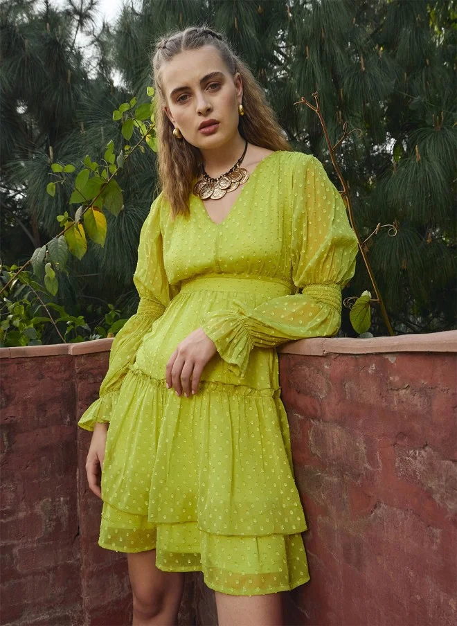 SASSAFRAS Fit & Flare Dress for Women in Bright Yellow