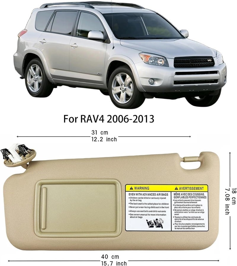 QASULER Beige Sun Visor for Toyota RAV4 2006-2013 - Image 3