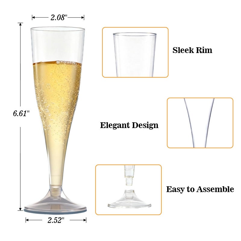 Bestluck 100 Pack Champagne Flutes Plastic, 4.5 oz Clear Plastic Disposable Stemware, Disposable Champagne Flutes for Party, Mimosa Bar, Wedding, Anniversary and Graduation - Image 3