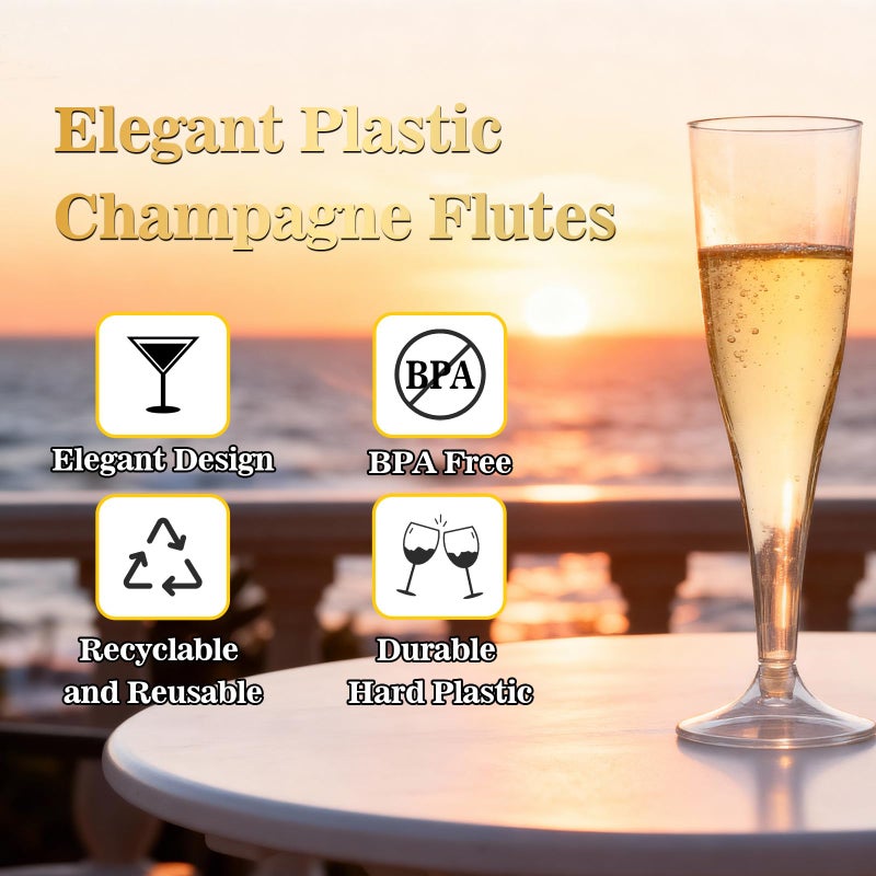 Bestluck 100 Pack Champagne Flutes Plastic, 4.5 oz Clear Plastic Disposable Stemware, Disposable Champagne Flutes for Party, Mimosa Bar, Wedding, Anniversary and Graduation - Image 4