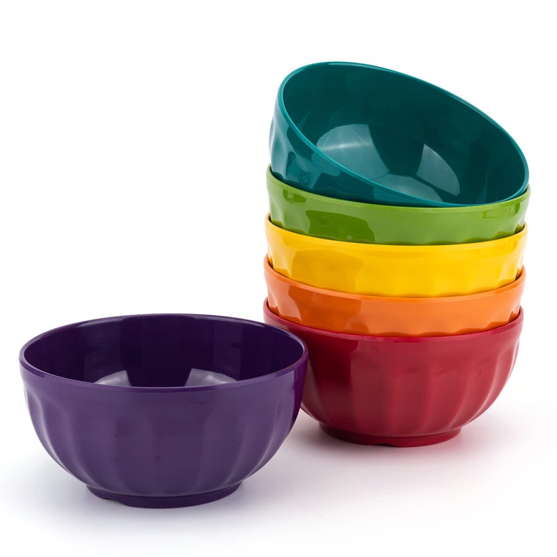 KOXINKARLU 6inch Melamine Fluted Bowls 28ounce Bowls for Snack and Cereal or Salad set of 6 Multicolor