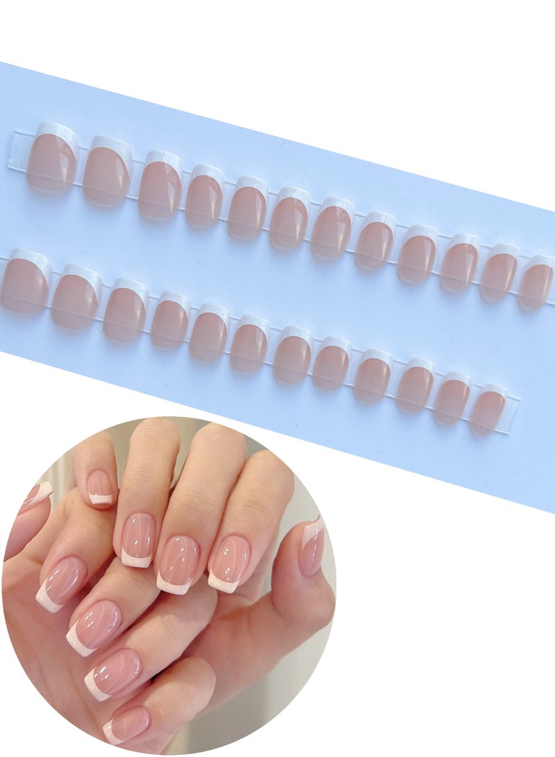 Generic 12 Pairs Nude French Gradient Press On Nails, Short Square Style, Reusable Finished Fake Nails for Girls and Women, No Glue Needed, Removable & Nail-Friendly  - Image 1
