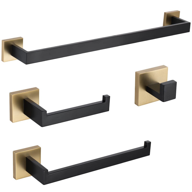 TURS 4Piece Bathroom Hardware Set Black and Brushed Gold Towel Bar Holder Set Stainless Steel Bathroom Accessory Set Wall Mounted