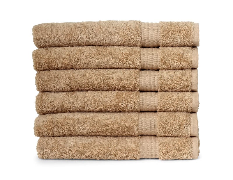 TowelSelections Soft and Absorbent Towels Cotton for Bathroom Hotel Shower Spa Gym  6 Hand Towels Beige - Image 1