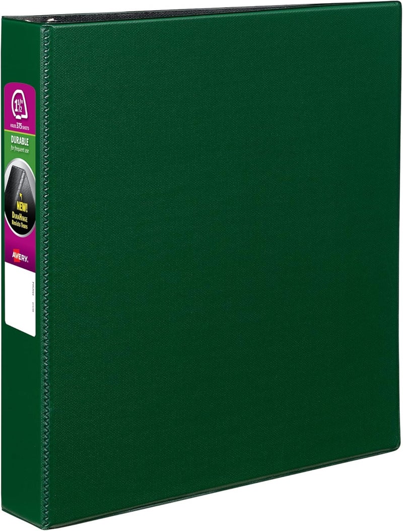 AVERY Durable 3 Ring Binder, 1.5" Slant Rings, 1 Green Binder (27353) - Image 1