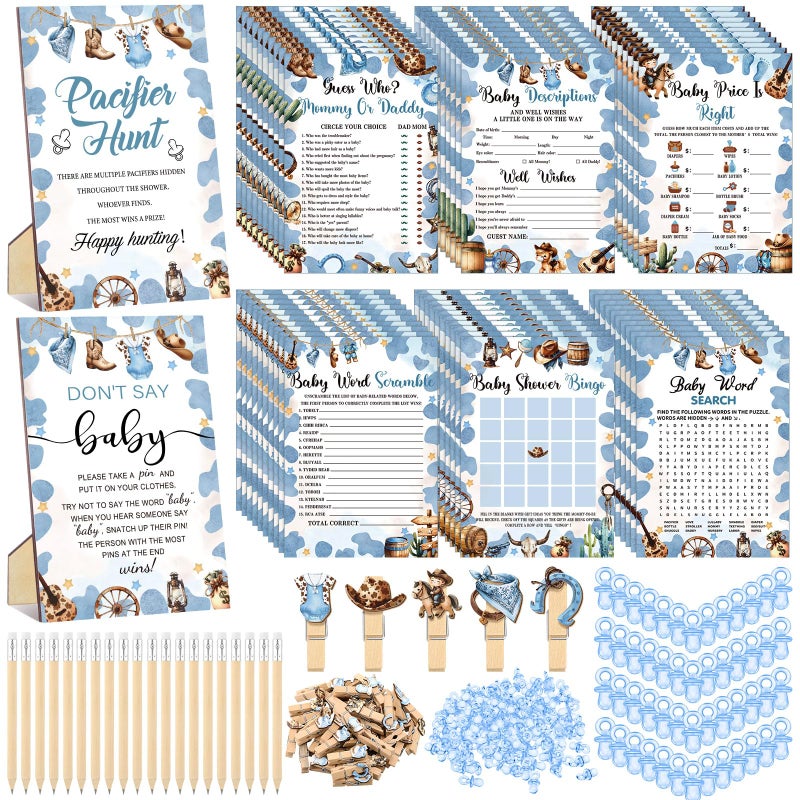 Sherr 424 Pcs Woodland Baby Shower Games Set-8 Games Includes Baby Shower Bingo Price Is Right Guess Who Word Scramble Prediction and Advice Pacifier Hunt Game 50 Pacifiers Don't Say the Words - Image 1