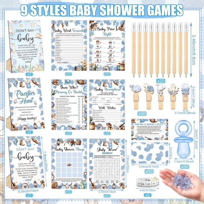 Sherr 424 Pcs Woodland Baby Shower Games Set-8 Games Includes Baby Shower Bingo Price Is Right Guess Who Word Scramble Prediction and Advice Pacifier Hunt Game 50 Pacifiers Don't Say the Words - Image 3