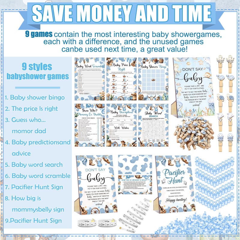Sherr 424 Pcs Woodland Baby Shower Games Set-8 Games Includes Baby Shower Bingo Price Is Right Guess Who Word Scramble Prediction and Advice Pacifier Hunt Game 50 Pacifiers Don't Say the Words - Image 4