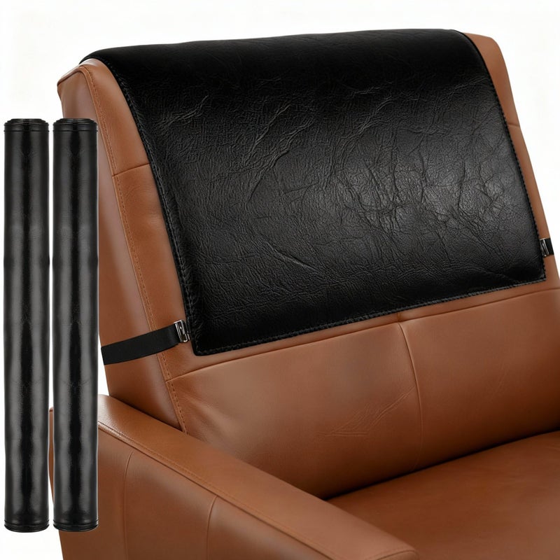 Gilprop 2 Pack Non Slip Recliner Headrest Cover 17 x 27 Inch Black Waterproof Couch Sofa Headrest Protector Washable Leather Head Rest Cover for Furniture, Living Room, Office Chairs Accessories - Image 1