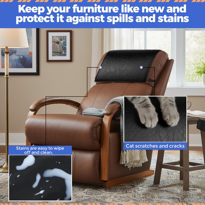 Gilprop 2 Pack Non Slip Recliner Headrest Cover 17 x 27 Inch Black Waterproof Couch Sofa Headrest Protector Washable Leather Head Rest Cover for Furniture, Living Room, Office Chairs Accessories - Image 5