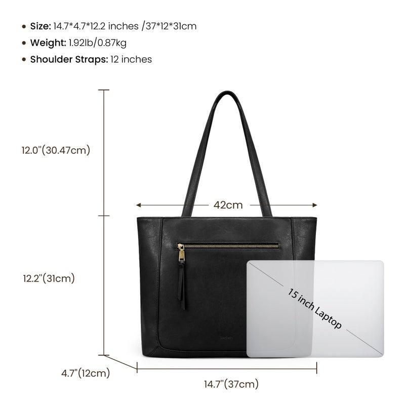 befen Genuine Leather Tote Bags for Women, Women's Shoulder Handbags Tote Purse with Zipper Work Tote Bags with 15.6" Compartment, Black - Image 5