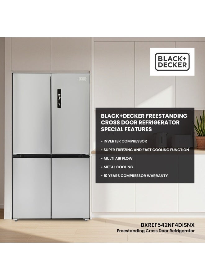 BLACK+DECKER 567L Cross Door Refrigerator – Inverter, Total No Frost, LED Display, Super Cooling And Freezing, Open Door Alarm - 150 W BXREF542NF4DISNX Silver - Image 2