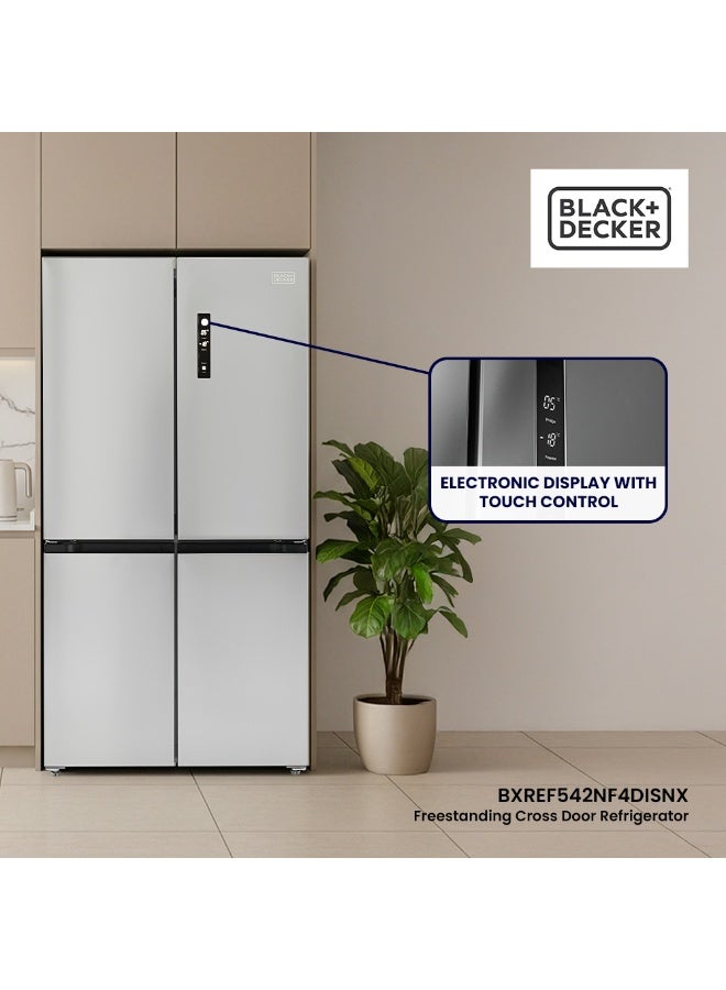 BLACK+DECKER 567L Cross Door Refrigerator – Inverter, Total No Frost, LED Display, Super Cooling And Freezing, Open Door Alarm - 150 W BXREF542NF4DISNX Silver - Image 4