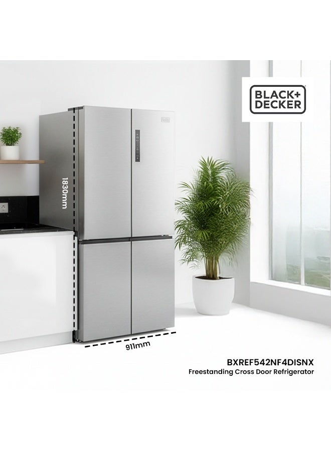 BLACK+DECKER 567L Cross Door Refrigerator – Inverter, Total No Frost, LED Display, Super Cooling And Freezing, Open Door Alarm - 150 W BXREF542NF4DISNX Silver - Image 3