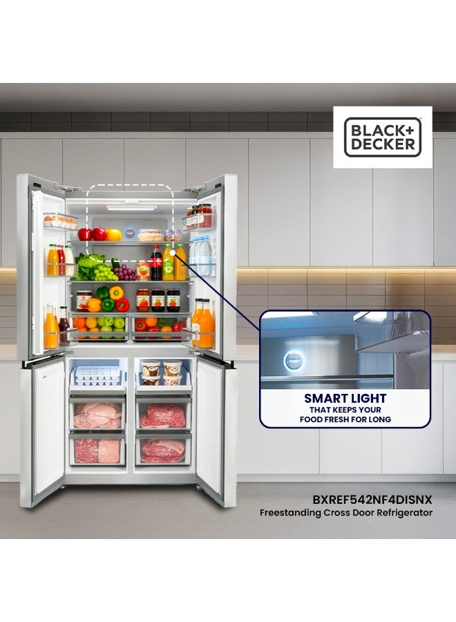 BLACK+DECKER 567L Cross Door Refrigerator – Inverter, Total No Frost, LED Display, Super Cooling And Freezing, Open Door Alarm - 150 W BXREF542NF4DISNX Silver - Image 5