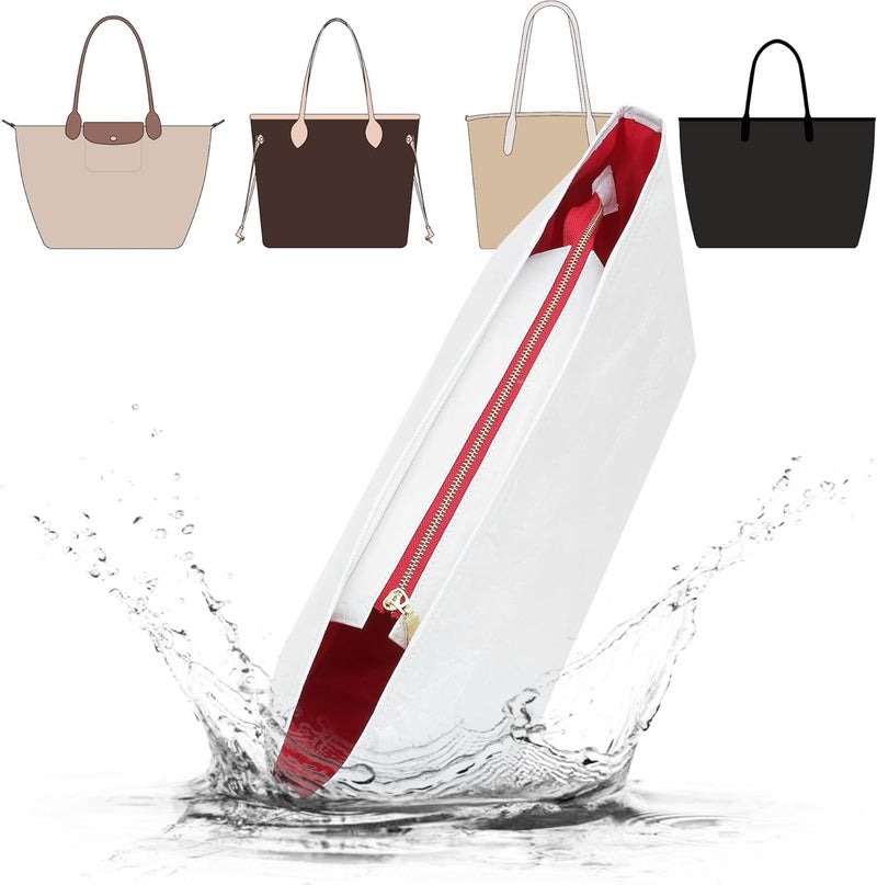 Doxo Purse Organizer Insert,Tote Bag Insert for Lv Neverfull MM,Longchamp Le-pliage L and More,Ultra Lightweight Bag Organizer Insert with Cover(Large,White-red) - Image 1