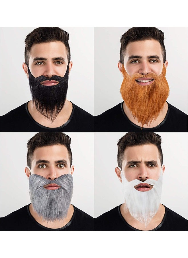 HY 4 Pcs Fake Mustache Facial Hair False Beards, Fake Whisker for Entertainment Drama Party Movie Makeup, Mustache for Kids And Adults (Grey+White+Black+Brown)  - Image 2