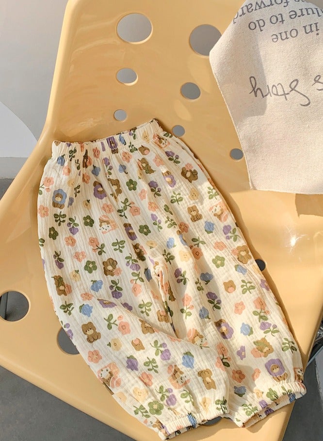 Loquat Girls' Printed Elastic Waist Loose Wide Leg Pants 
