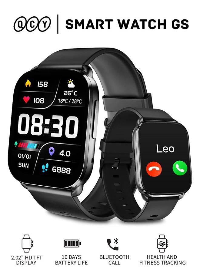 QCY GS Smart Watch With 2.02 Large Display, Bluetooth Call, Health Monitoring,10 Days Battery Life and Message, Call Notification Black - Image 1