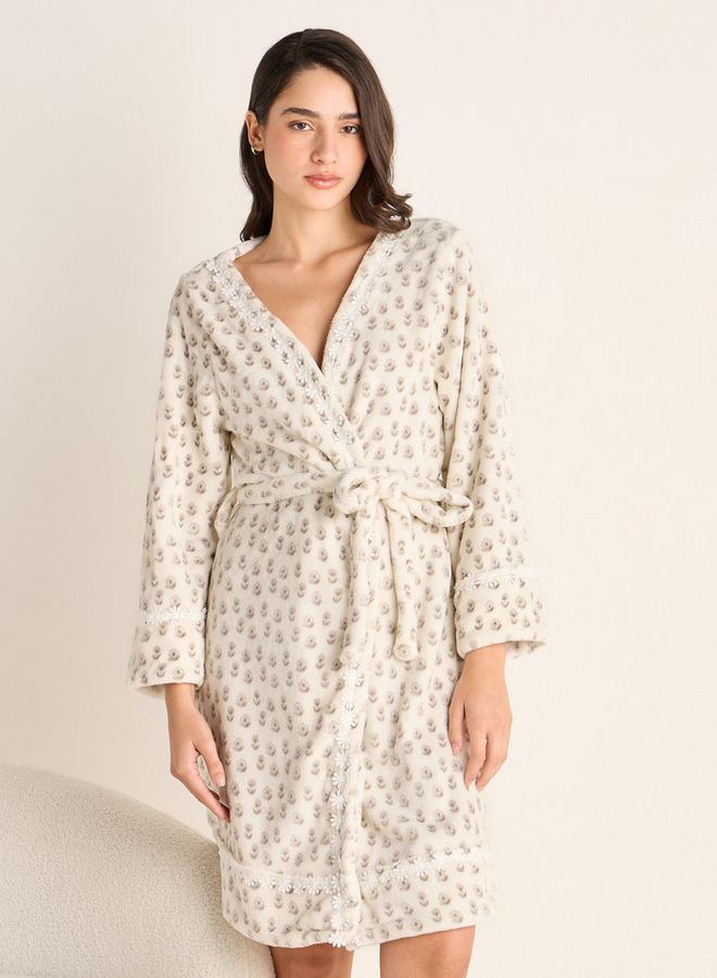 Splash FAV Textured Robe with Tie-Up Belt and Pockets - Image 1