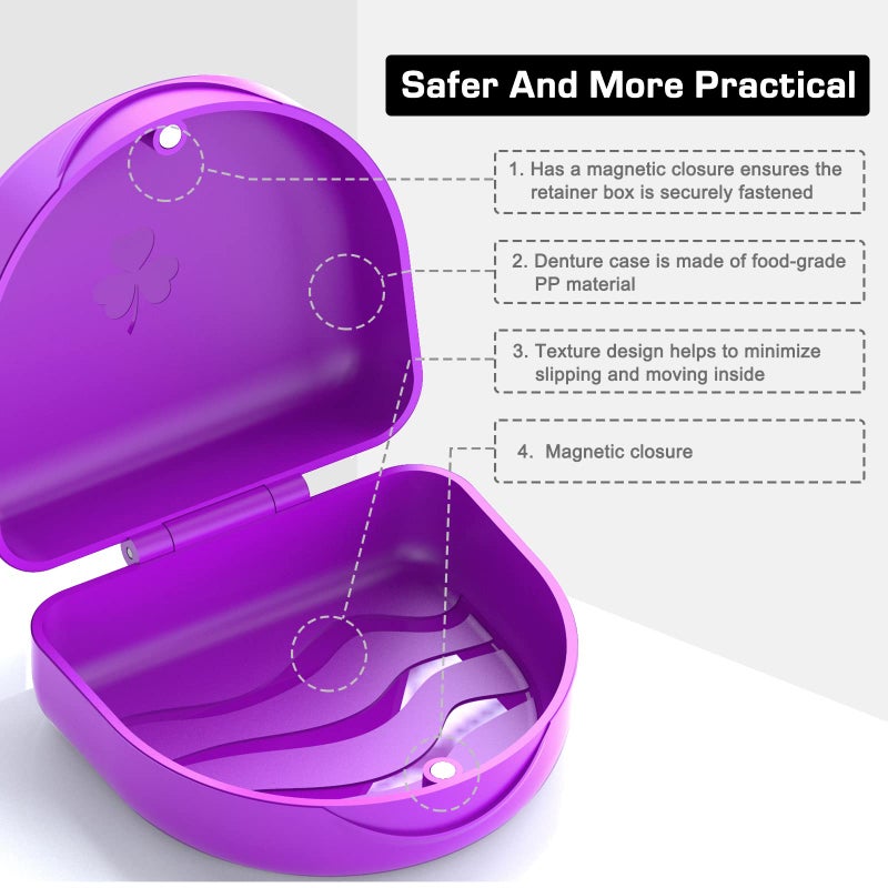 BVN Retainer Case Denture Case: BVN Orthodontic Dental Case, Slim Braces Case, Mouth Guard Case, Denture Box, Teeth Aligner Case, Night Guard Case Container Storage Holder Purple - Image 3