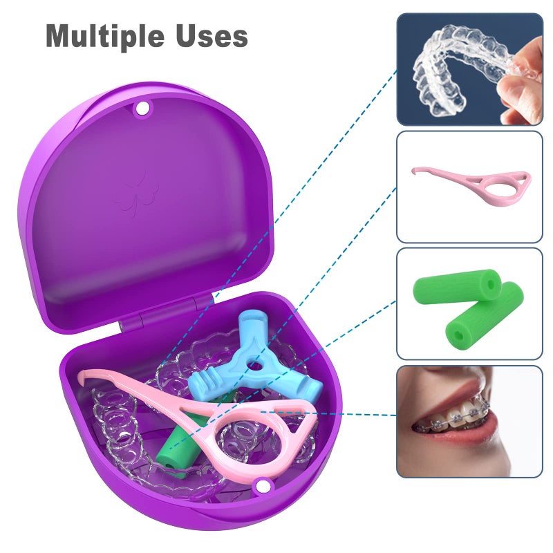 BVN Retainer Case Denture Case: BVN Orthodontic Dental Case, Slim Braces Case, Mouth Guard Case, Denture Box, Teeth Aligner Case, Night Guard Case Container Storage Holder Purple - Image 5