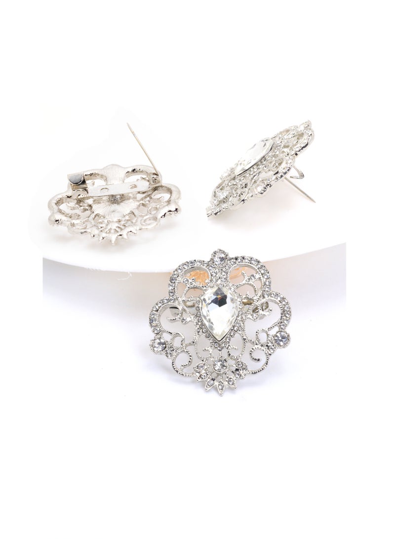Crystal Safety pin for Women and Girl. 3 Pieces Set, Silver color (37mm). - Image 1