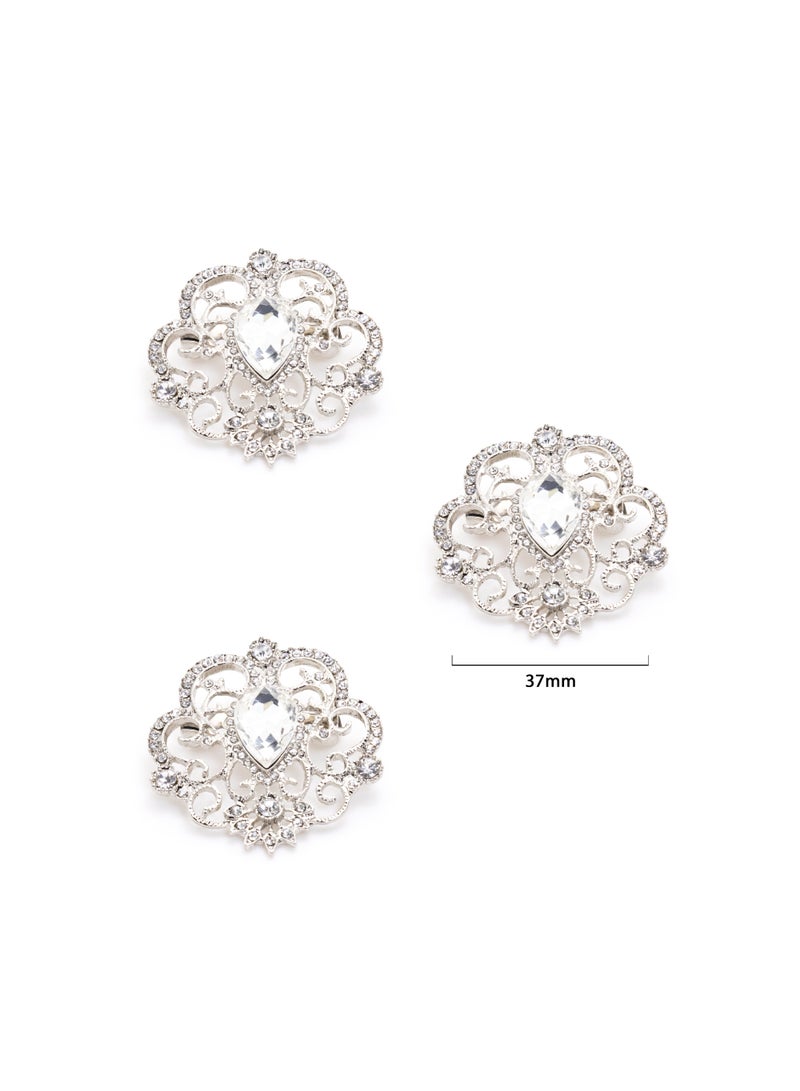 Crystal Safety pin for Women and Girl. 3 Pieces Set, Silver color (37mm). - Image 2