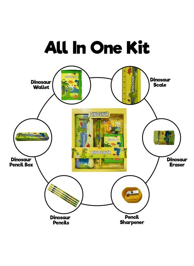 Party Propz Party Propz Dinosaur Stationary Items - Pack of 7Pcs Birthday Return Gifts for Kids|Dinosaur Stationary Set for Kids|School Stationery Items|Dinosaur Theme Return Gifts|Stationery Set for Kids,Green  - Image 4